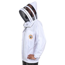 Bee Proof BP-101 Beekeeping Jackets with Fencing Veil Breathable Cotton Beekeeper Suit Outfit Total Protection for Professional and Beginner (Small, White)