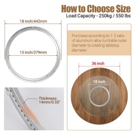 18 Inch Lazy Susan Heavy-Duty Aluminium Alloy Rotating Bearing Lazy Susan Hardware- Mute Bearing Turntable Ring Hardware for Dining and DIY Furniture (Capacity up to 550lb)