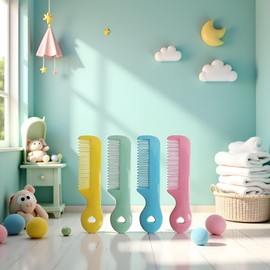 4Pcs Colorful Tip Bristles Baby Cute Comb Baby Grooming for Sensitive Scalp Skin, for Nursery Newborn Infant Girl Boy Kids Comb Baby Grooming (Round)