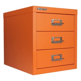 3-Drawer Steel MultiDrawer Cabinet - Bisley Orange, Chrome Pull Handles with Label Holders, Powder-Coated Steel, Removable Drawers, Desktop Storage, Labels Included by Bisley