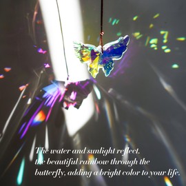 76mm Crystal Hanging Butterfly Prism Suncatcher, Rainbow Glass MButterfly Suncatcher, AB Prism Hanging Crystals for Window, Garden, Home, Christmas Decoration