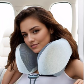 A Wonderful time Travel Pillow 100% Pure Memory Foam Neck Pillow, Comfortable & Breathable Cover - Machine Washable, Airplane Travel Kit with 3D Sleep Mask, Earplugs（Grey）