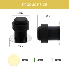 VIKKSAER Door Stoppers, 4 PCS Floor Door Stops Black, 2 Inch Stainless Steel Modern Commercial Heavy Duty Solid Door Holder with Soft Rubber Bumper, Cylindrical Floor Mount Doorstops Wall Protector