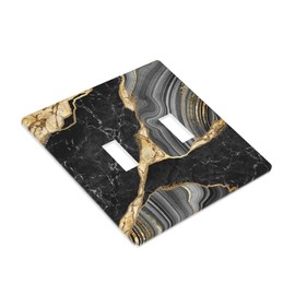 Black Gold Marble Double Toggle Light Switch Plate Cover Decor Wall Plate Cover For Home Bedroom Kitchen Decorative 4.5 * 4.5 Inches Standard Size
