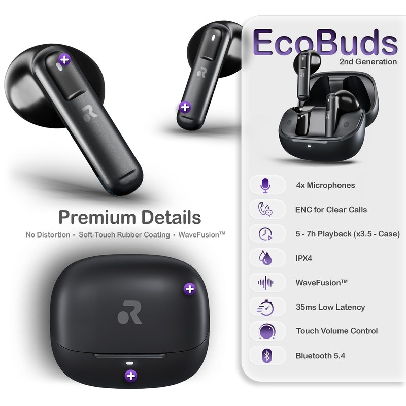 ORRO EcoBuds Wireless Earbuds, Semi In-Ear Design, Bluetooth 5.4 Earphones