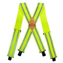MELOTOUGH Reflective Safety Suspenders for Men|Work Suspenders with Fully Elastic Hi Vis Reflective Stripe Hold Up Tool Belt Suspenders (Lime Green)