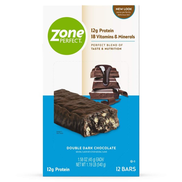 ZonePerfect Protein Bars, Double Dark Chocolate, 12g of Protein, Nutrition Bars With Vitamins & Minerals, Great Taste Guaranteed, 12 Bars