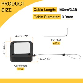 sourcing map 3.3 ft Retractable Cable Lock with Latch Remote Control Security Lock with Adjustable Cord Tether Anti Theft for Laptop, TV, 600g, Black, 4 Pack