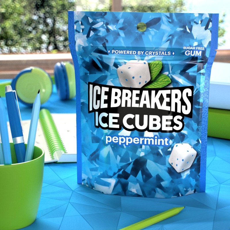 ICE BREAKERS Ice Cubes Peppermint Sugar Free Chewing Gum Pouch,