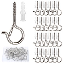 Datttcc 25 PCS Q Hanger Hooks with Safety Buckle, Windproof Screw Hooks for Hanging Outdoor String Lights, Christmas Lights,Cups, Decors,2.3 Inches,Silver