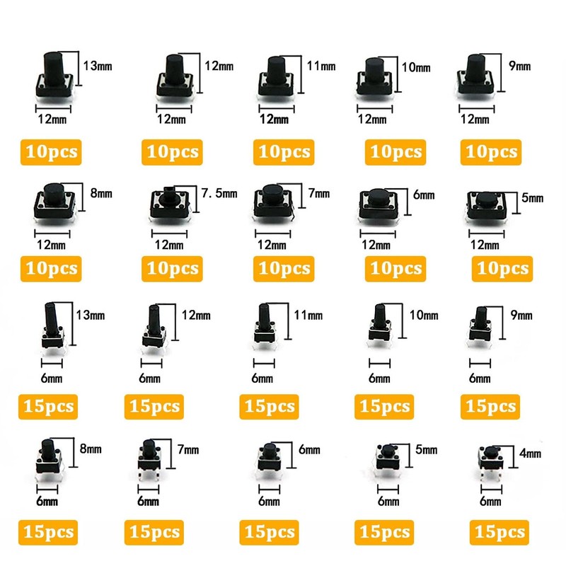 RUNCCI-YUN 250 Pieces 20 Value Tactile Push Button Switches, Button