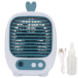 USB Desk Fan 3 Speed Mode Mist Spraying USB Charge 1200mAh Battery Air Conditioner Fan for Office Family Tabletop Blue