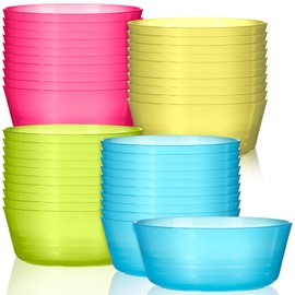 Dandat 96 Pcs Kids Plastic Bowls 14 oz Brightly Colored Small Cereal Bowls Dishwasher Microwave Safe Bowls Toddler Snack Bowls for Children Dish Cereal Soup Snack, 4 Colors