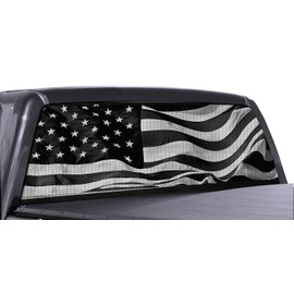 FGD Truck Rear Window Wrap Black & White American Flag Perforated Vinyl Decal