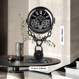 TOSTOG Moving Gear Clock Battery Operated Rustic,Vintage Clocks Metal Industrial Farmhouse Retro Clock,Heavy-Duty Cast Iron Double-Sided Design