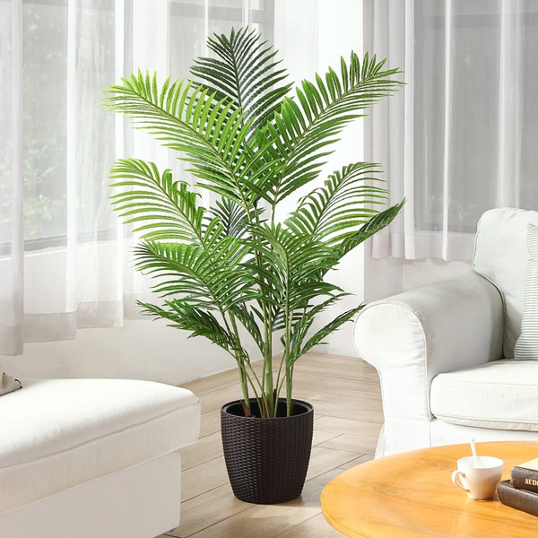 Fopamtri Artificial Areca Palm Plant 4.6 Feet Fake Palm Tree with 15 Trunks Faux Tree for Indoor Outdoor Modern Decor Feaux Dypsis Lutescens Plants in Pot for Home Office, Decor Pot is NOT Included