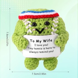 TOYMIS Positive Tennis Ball, Inspirational Tennis Ball Cute Funny Emotional Knitted Support Doll Crochet Toy with Positive Card for Sports Lover Friends Party Decorations, I Love You Wife Gifts