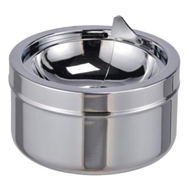 Land-Haus-Shop® 1 x Ashtray with Lid, Wind Ashtray with Hinged Lid, Wind Ashtray 11.0 cm Diameter, Metal, Chrome