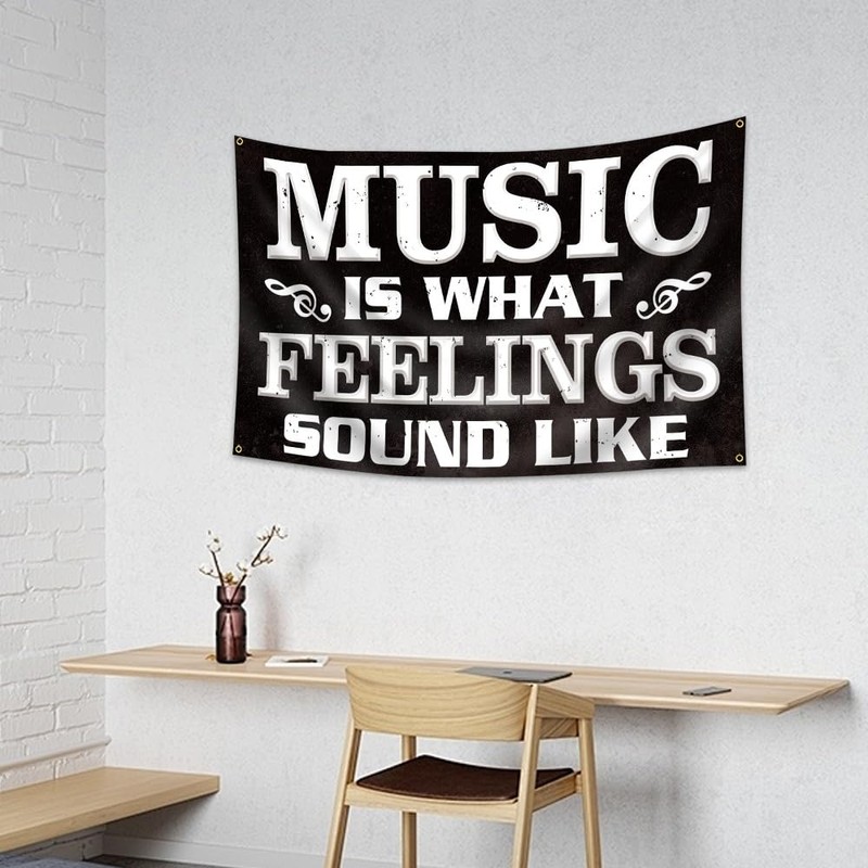 Vintage Music Sign Flag Tapestry 3x5 Ft with 4 Brass