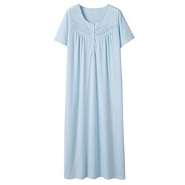 Keyocean Women Nightgowns, Soft Comfortable 100% Cotton Short Sleeves Ladies Nightdress, Light Blue, X-Large