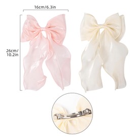 2 Pack Pink Bow Hair Clips, Long Tail Hair Bows for Women Large Mesh Bows for Hair BowKnot Hair Accessories for Women and Girls(Light Pink, Apricot)