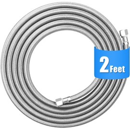 Refrigerator water line - 2 FT Premium Stainless Steel Braided Ice Maker Water Hose,Food grade PEX Inner Tube Fridge Water Line with 1/4" Fittings for Refrigerator Ice Maker