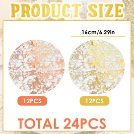 WJccsee 24-Pack Disposable Gold/Rose Gold Foil Mesh Placemats, 6.2" Round Metallic Dining Mats for Indoor/Outdoor, Shiny Gold Table Decor for Home, Wedding, Party
