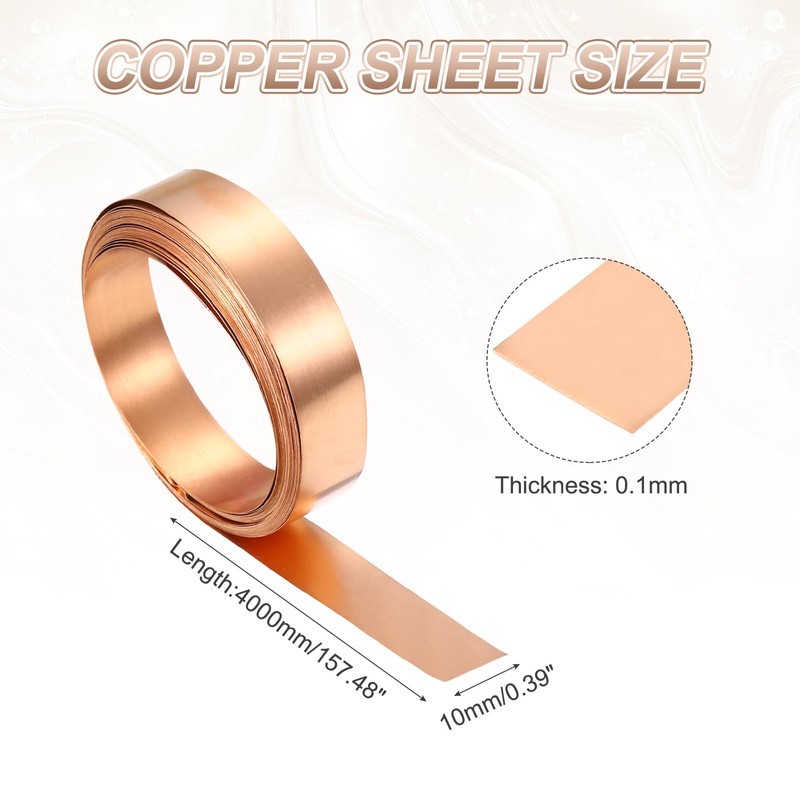 PATIKIL 0.1mm x 10mm x 4000mm Copper Sheet Roll, 99.9%