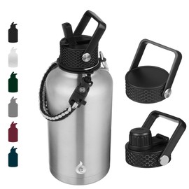BJPKPK Half Gallon Insulated Water Bottles with Straw Lid,64oz Large Water Bottle,Stainless Steel Water Bottles with 3 Lids and Paracord Handle, Water Bottle for Hot & Cold Liquid, Stainless Steel
