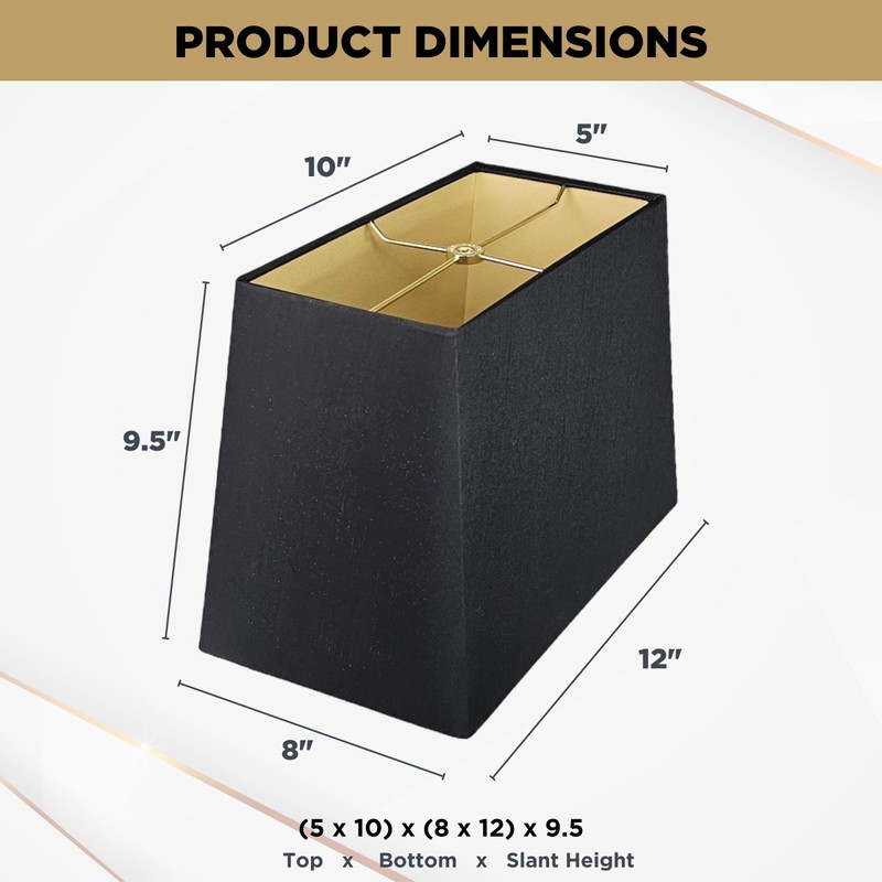 Royal Designs, Inc. HB-613-12BLK Rectangle Hardback Lamp Shade, (5 x