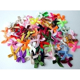100Pcs 10 mm Colorful Assorted Smallest Satin Ribbon Bows, Tiny Embellishment Craft Artificial Applique Wedding Ribbons, Fabric Ribbons, Trim and Embellishments