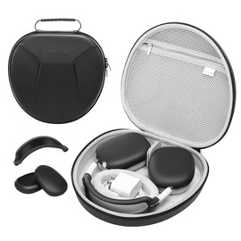 MOSISO Smart Hard Case Compatible with AirPods Max Supports Sleep Mode, Organizer Portable Travel Cover Storage Bag with Silicone Earpad & Headband Cover Anti-Scratch Accessories, Black