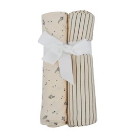 Chick Pea Milkberry 2 Pack 100% Rayon of Bamboo Muslin Swaddle Blanket for Baby Boy Farm Animal Brown Striped Large 36x40 Receiving Blanket