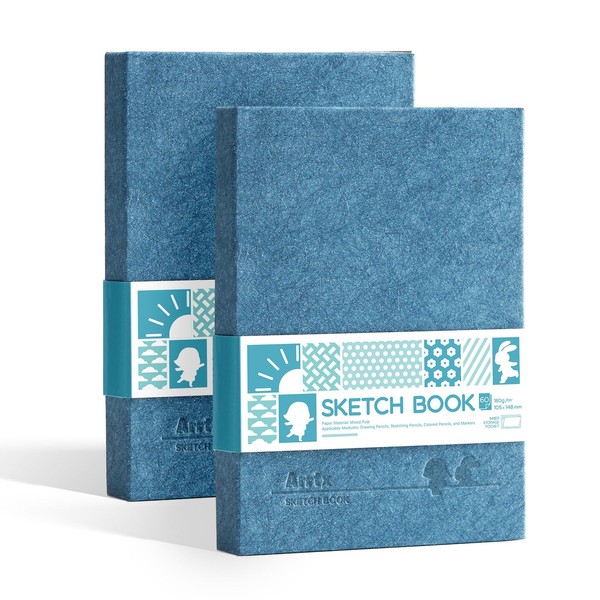 Arrtx Sketchbook, A6 120 Sheets/240Pages(2 Pack) 180GSM/90lb, Artists Hardcover Sketchbook,