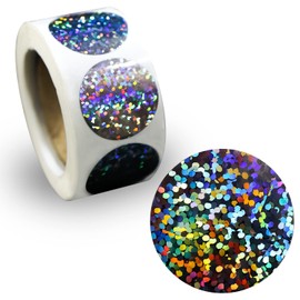 HRS-001 Silver Silver Round Hologram Roll Stickers, Round Seals, Gift Seals, Wrapping, Decoration, Sparkling, Approx. 500 Sheets, Sticker Size Approx. 1.0 x 1.0 inches (25 x 25 mm), Notebook, Reward Sticker, Large Capacity, Sparkling Punpunmaru