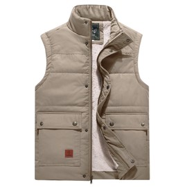 Flygo Men's Winter Warm Outdoor Padded Puffer Vest Thick Fleece Lined Sleeveless Jacket (Khaki XL)