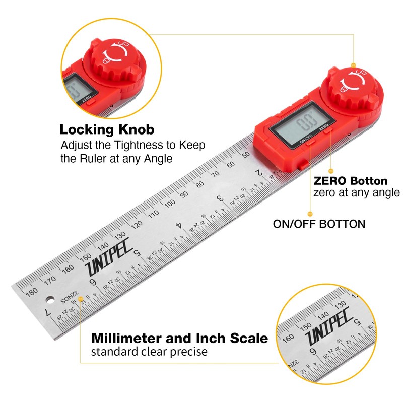UNIPEC Digital Angle Finder Protractor, Angle Finder Ruler,Stainless steel 7inch