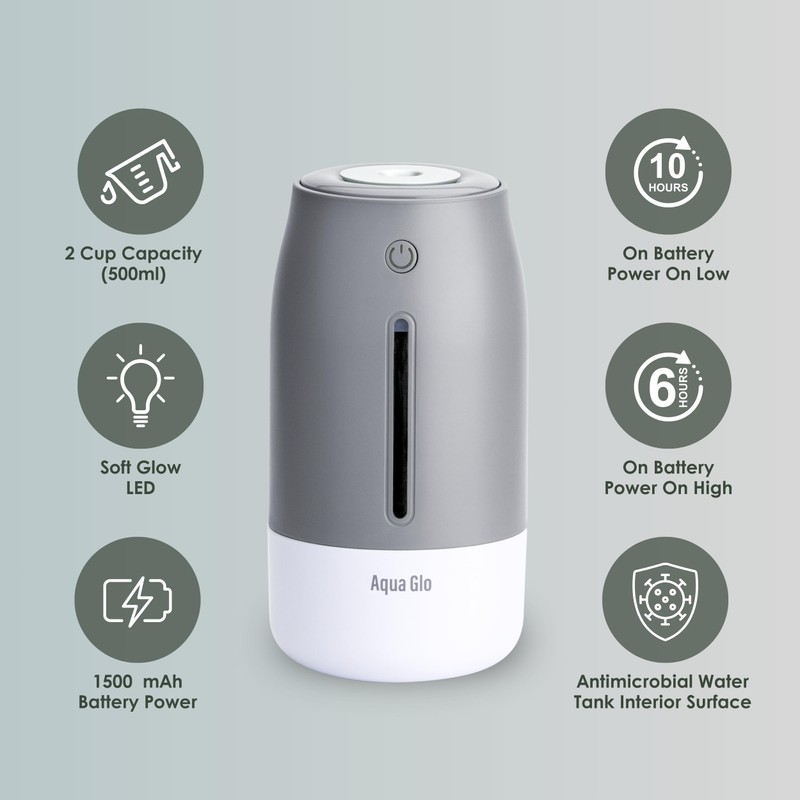 Airvana Aqua Glo Personal, Portable Humidifiers for Bedroom – Ultrasonic