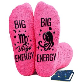 FestiVibe Virgo Zodiac Gifts for Women - Funny Birthday Astrology Constellation Horoscope Gifts, Fuzzy Space Galaxy Socks for Women Teen Girls