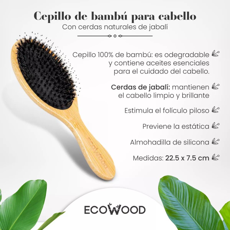 Ecowood Cepillo Cabello Cuadrado Grande Con Cerdas De Jabalí Color