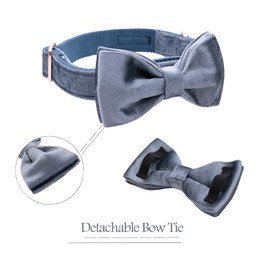 ARING PET Bowtie Dog Collar,Velvet Dog Collars with Detachable Bowtie, Cute &Comfortable Dog Collar, Blue Medium.