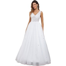 Likedpage Women's Lace Wedding Dresses for Bride Tulle V Neck Sequin and Beaded Bridal Gowns (H1,US10, Ivory) … …