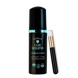 Gazelle Lash Shampoo with Brush – Gentle, Oil-Free Foaming Eyelash Extension Cleanser & DIY Lashes – Lash Cleaning Kit Removes Makeup, Dirt & Oil – No Irritation, No Burning – Salon & Home Use