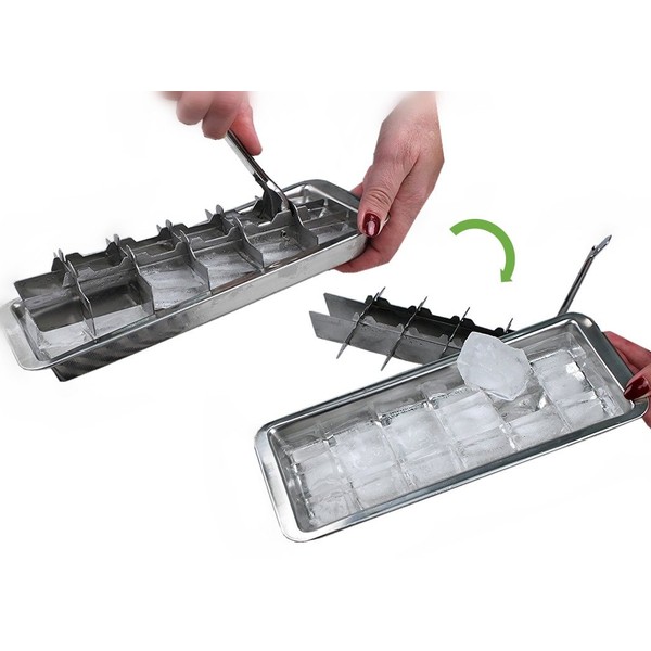Lever-style Ice Cube Tray, 2 In 1 Stainless Steel Ice