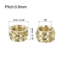 QUARKZMAN Knurled Insert Nuts, Pack of 50 M5 x 4 mm L x 7 mm Diameter 3D Print Brass Nuts Female Threaded Inserts Brass Heat Set Embedding Nuts