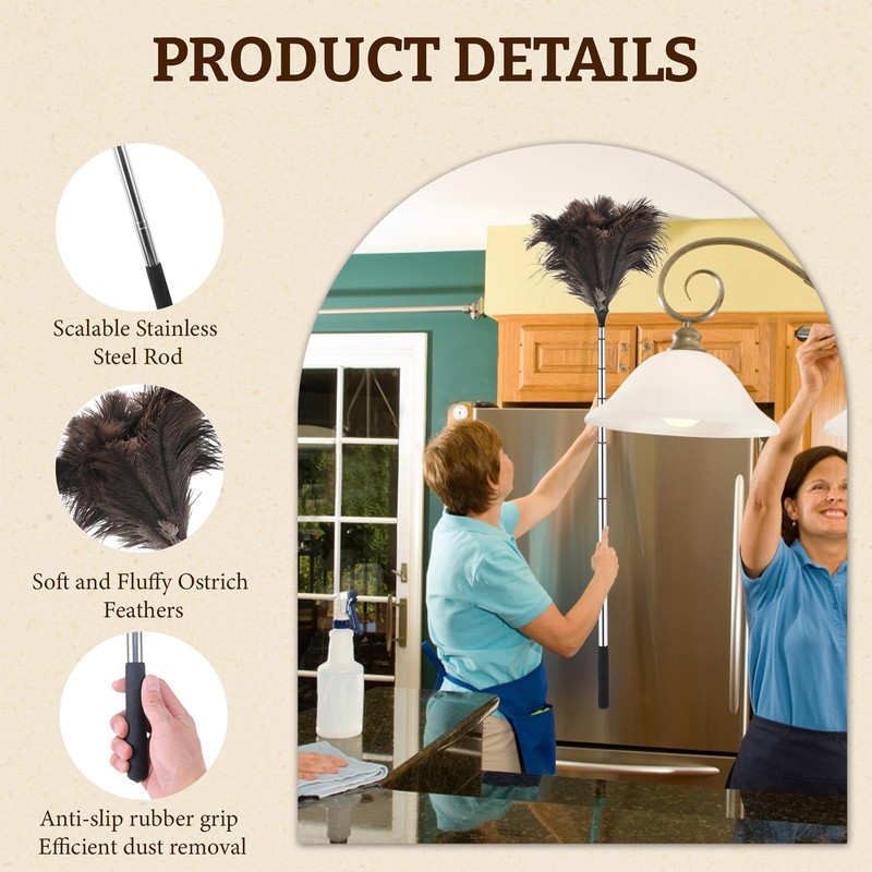 Extendable Feather Duster, 120cm Ostrich Feather Duster Extendable and Reusable,