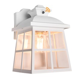 FUDESY Dusk to Dawn LED Outdoor Wall Lantern,White Plastic Photocell Sensor Porch Light with 8W 800LM Edison Filament Bulb,Exterior Wall Mount Light Fixture for Yard,Patio,Garage,FDS747EPSW1