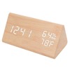 Triangular Digital Wooden Clock Time Date Temperature Humidity Display Alarm