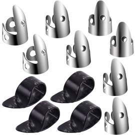 12pcs Adjustable Finger Thumb Picks Set Includes 8pcs Silver Stainless Steel Finger Picks and 4pcs Plastic Thumb Picks for Guitar Banjo Harp Bass Plectrum (Grey)