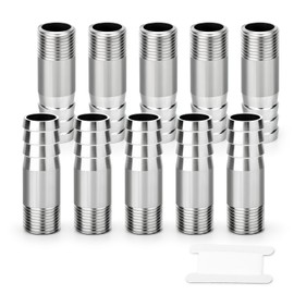 ERGAOBOY 10 Pcs 304 Stainless Steel Hose Barb Fitting, 1/2" BSP Male Barb Splicer Mender Round Union Coupler Adapter